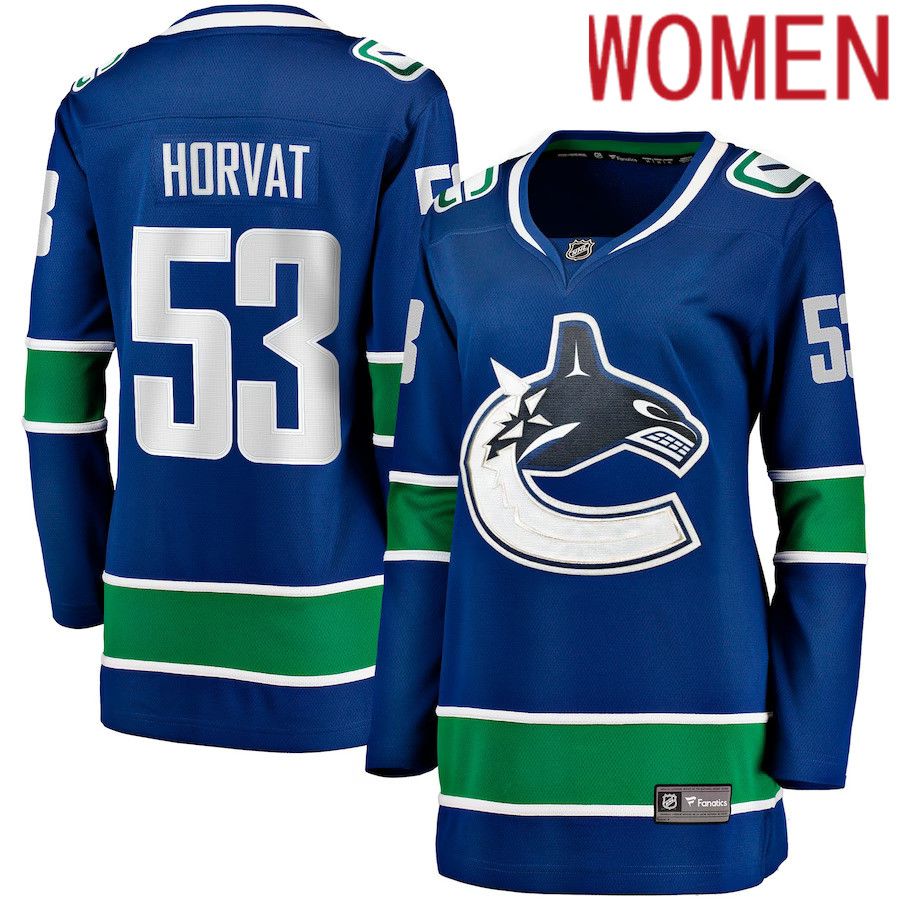 Women Vancouver Canucks #53 Bo Horvat Fanatics Branded Blue Home Breakaway NHL Jersey
